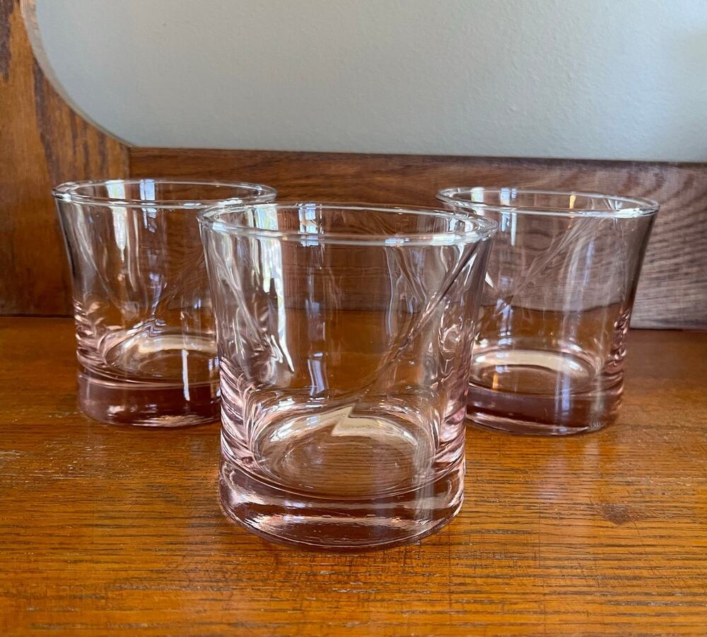 Vintage Libbey Concert Pink Swirl Set of 3 Rocks / Lowball Glasses 3.5"